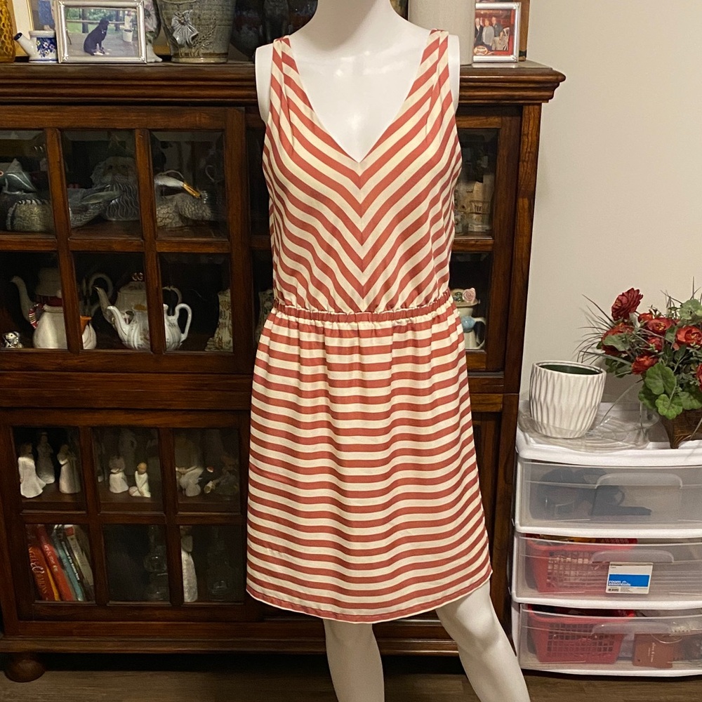 LOFT Coral and White Striped Mini Dress